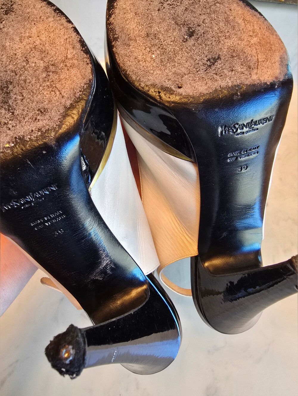 Yves Saint Laurent Rive Gauche Leather Colorblock Pattern Slingback Pumps 39 - Picture 13 of 14